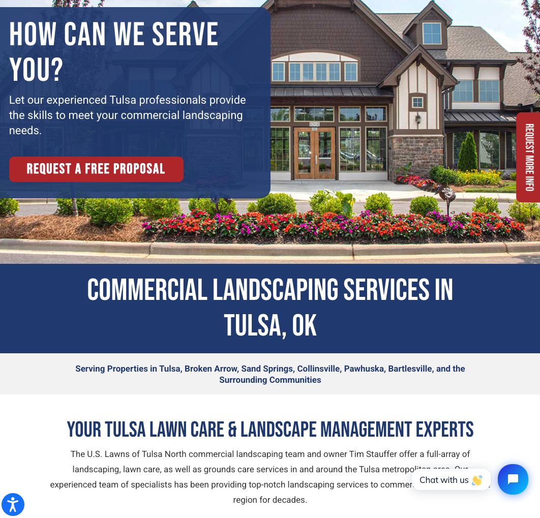 Above-the-fold content for a U.S. local landing page with ample calls-to-action and an opening paragraph to begin the page content.