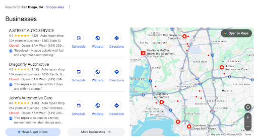 An example of Google’s Map Pack