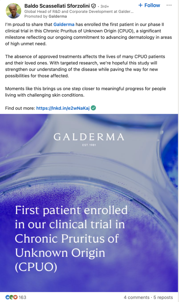 A scientist at Galderma sharing content