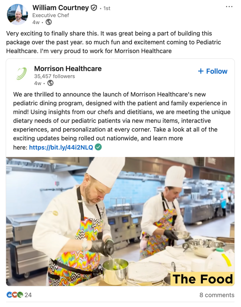 An employee shares a company post