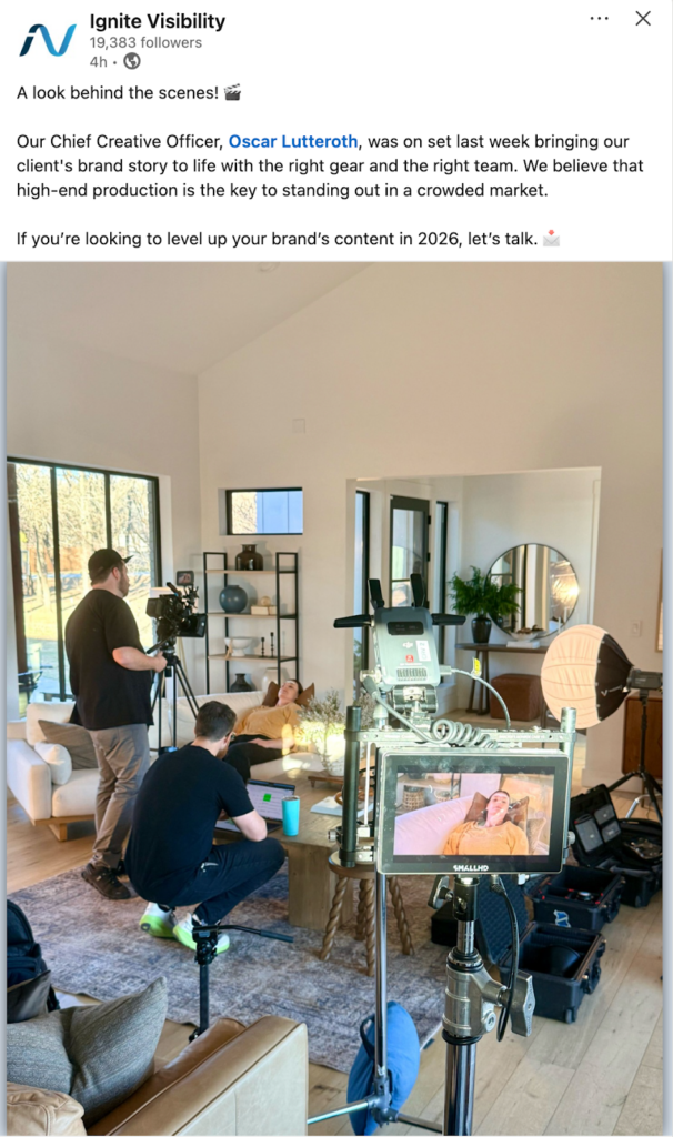 An example of behind-the-scenes content