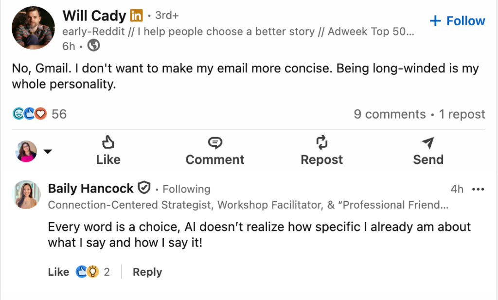 Example of LinkedIn engagement